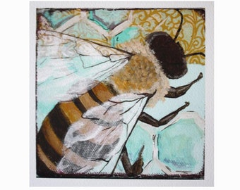 Portrait of a Bee No. 4 Archival Print of Original Collage Painting Matted and Ready to Frame