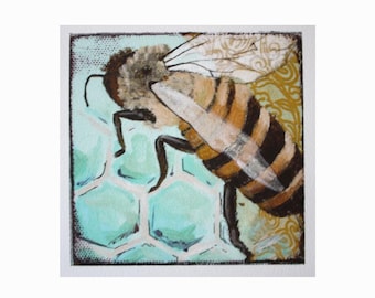 Portrait of a Bee No. 3 Archival Print of Original Collage Painting Matted and Ready to Frame