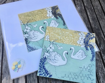 Swans Love Birds Art Print: Matted Collage Painting, Ready to Frame