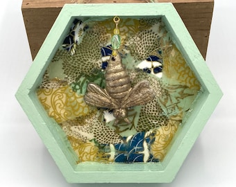 Sea Foam and Gold for the Bees No. 3 Fine Art Wall Hanging Collage