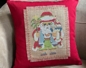 Santa at the Beach Red Pillow // Beach Christmas // Adirondack  // Coastal Decor // Beach Cottage