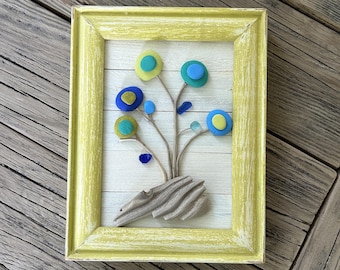 Spring Flower Pebble Art: Beach Stone & Driftwood Decor