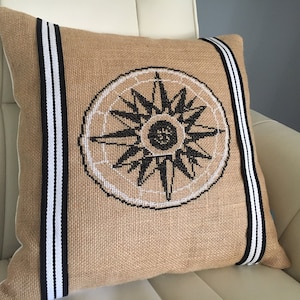 Nautical Compass Rose Pillow // Nautical Home Decor // Burlap Pillow // Nautical Decor // Coastal Decor // Nautical Home