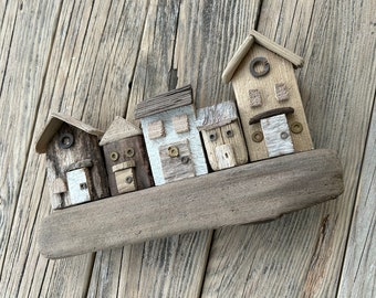 Driftwood Coastal Cottages Wall Hanging //  Beach House Decor // Driftwood Houses // Coastal Decor // Coastal Cottage