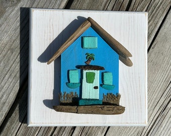 Key West Driftwood Cottage Deep Blue//  Beach House Decor // Driftwood House // Coastal Cottage // Beach Art