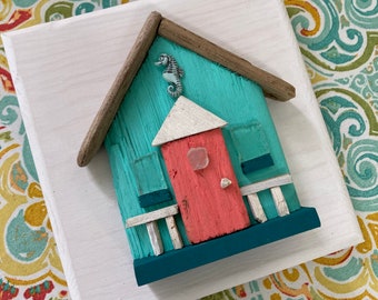 Key West Driftwood Cottage Turquoise//  Beach House Decor // Driftwood House // Coastal Cottage // Beach Art