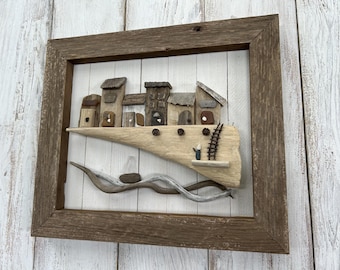 Pueblo costero de madera a la deriva // Decoración de playa // Arte con madera a la deriva