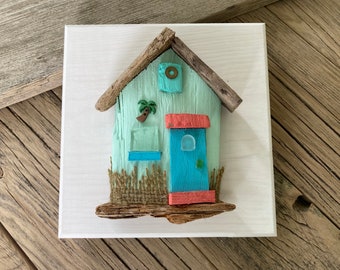 Key West Driftwood Cottage Aqua//  Beach House Decor // Driftwood House // Coastal Cottage // Beach Art