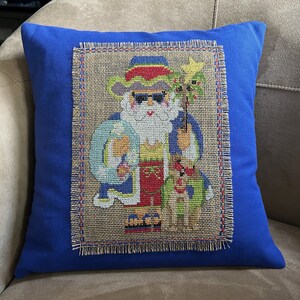 Santa at the Beach Blue Pillow // Beach Christmas // Adirondack // Coastal Decor // Beach Cottage image 4