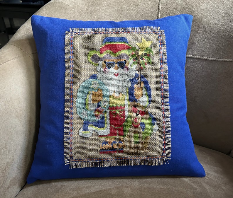 Santa at the Beach Blue Pillow // Beach Christmas // Adirondack // Coastal Decor // Beach Cottage image 4