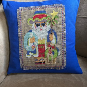 Santa at the Beach Blue Pillow // Beach Christmas // Adirondack // Coastal Decor // Beach Cottage image 5