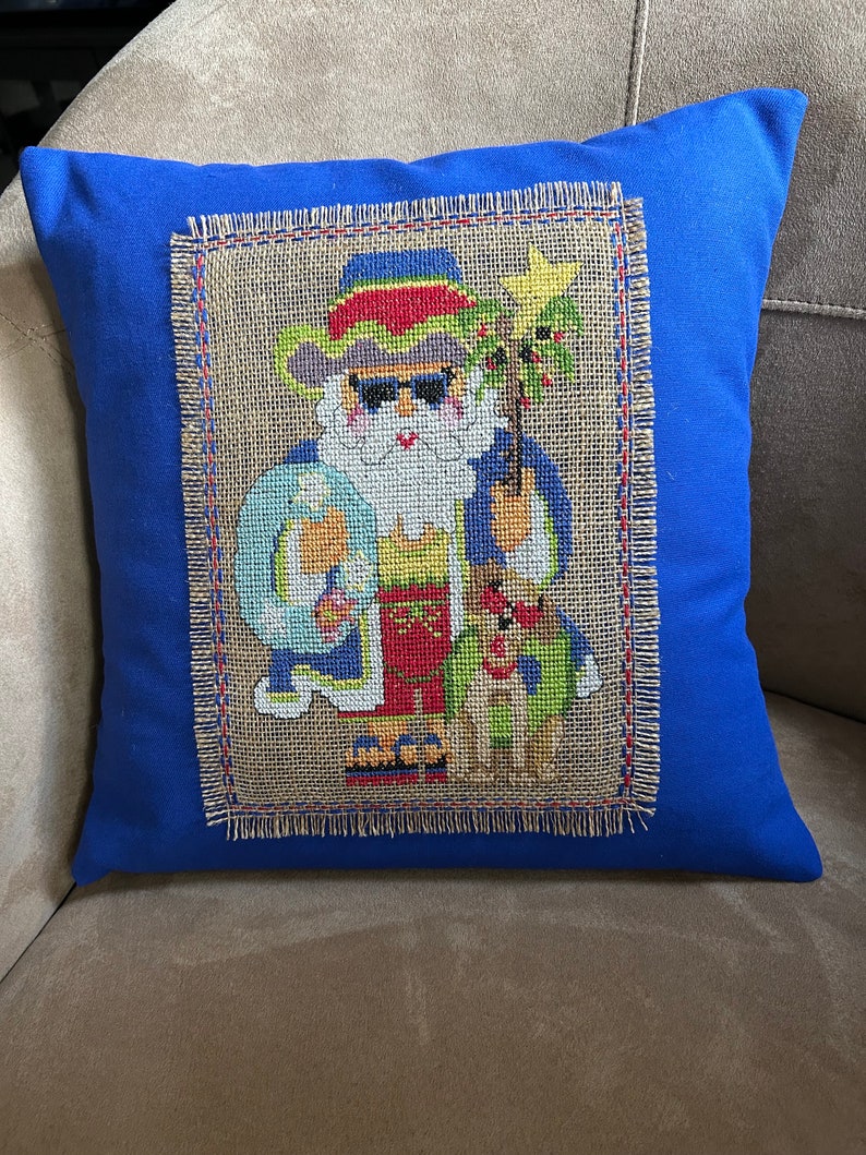 Santa at the Beach Blue Pillow // Beach Christmas // Adirondack // Coastal Decor // Beach Cottage image 5