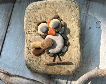 Driftwood Owl Art: Rustic Lake Michigan Decor, Natural Beach Sculpture