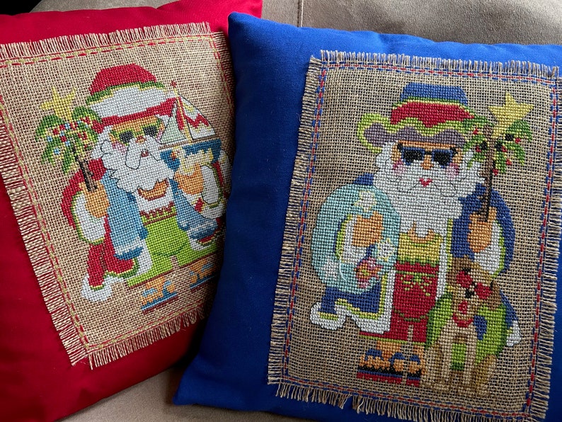 Santa at the Beach Blue Pillow // Beach Christmas // Adirondack // Coastal Decor // Beach Cottage image 7