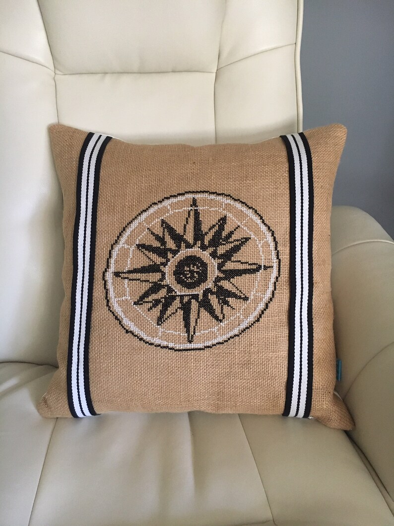 Nautical Compass Rose Pillow // Nautical Home Decor // Burlap Etsy