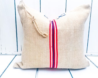 Authentic Grain Sack Pillow Cover Approx. 18x18”