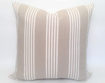 Authentic French Mattress Cover Greige/White Stripe Pillow Cover - Mesaures Approx:  19x19"