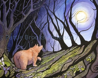 Bear and Trillium Moon, Signed Open Edition Print