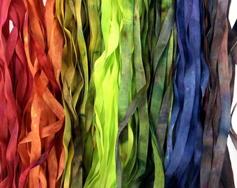 Hand Dyed Silk Ribbon, Fibers, Silk Ribbon by the Yard, Silk Ribbon Embroidery, Silk Ribbon Florals, Hand Dyed Ribbon, Fiber Arts