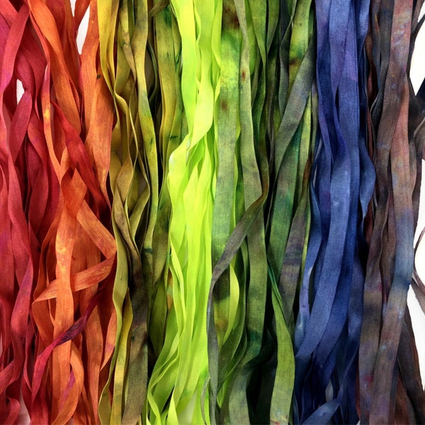 Hand Dyed Silk Ribbon, Fibers, Silk Ribbon by the Yard, Silk Ribbon Embroidery, Silk Ribbon Florals, Hand Dyed Ribbon, Fiber Arts