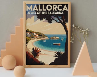 Mallorca Vintage Travel Poster – Digital Wall Art, Balearic Islands Retro Decor Print, Instant Download, Digital Print, Wanderlust Gift