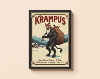 Vintage Krampusnacht Poster – Retro Alpine Folklore Wall Art, Dark Holiday Gothic Krampusnacht Decor, Digital Instant Printable Download