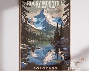Rocky Mountain National Park Vintage Poster, Colorado Travel Decor, Retro USA Travel Print, Digital Instant Download, Printable Poster Gift