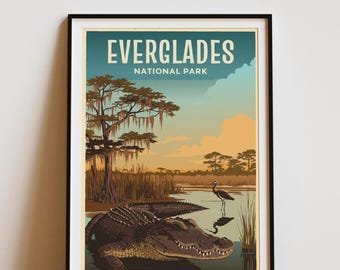 Everglades National Park Vintage Poster, Florida Wildlife, Retro Travel Wall Art, Digital Instant Download, Printable Poster Gift