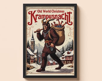 Vintage Krampusnacht Poster – Retro Christmas Krampus Art, Dark Holiday Gothic Krampusnacht Wall Decor, Digital Instant Printable Download