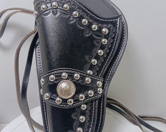 Funda de un solo lado, fundas personalizadas para cartuchos, fundas occidentales, munición vaquera hecha a mano, funda de cuero puro para revólver, calibres .22, .357, .38, .44, .45 y .357