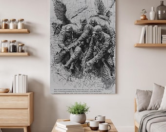 Lienzo de guerra en blanco y negro, impresión de soldado y águila, obra militar, escena de batalla histórica, arte de la Segunda Guerra Mundial, decoración de pared vintage