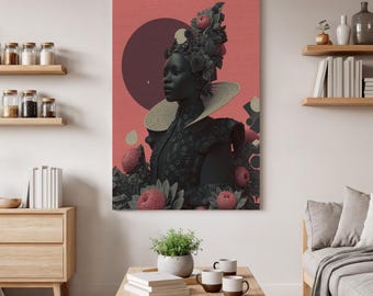 Afrofuturism Canvas Wall Art, Modern African Portrait Print, Bold Cultural Artwork, Abstract Woman Canvas, Contemporary Home Canvas