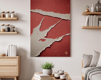 Red Abstract Texture Wall Art, Modern Minimalist Canvas, Torn Paper Effect Print, Bold Contemporary Home Decor, Unique Statement Piece