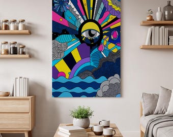 Psychedelisches Auge Leinwand Wandkunst, Trippy Surreal Leinwand, Buntes Abstraktes Kunstwerk, Lebendige Pop-Art Leinwand, Bold Visionary Home Decor