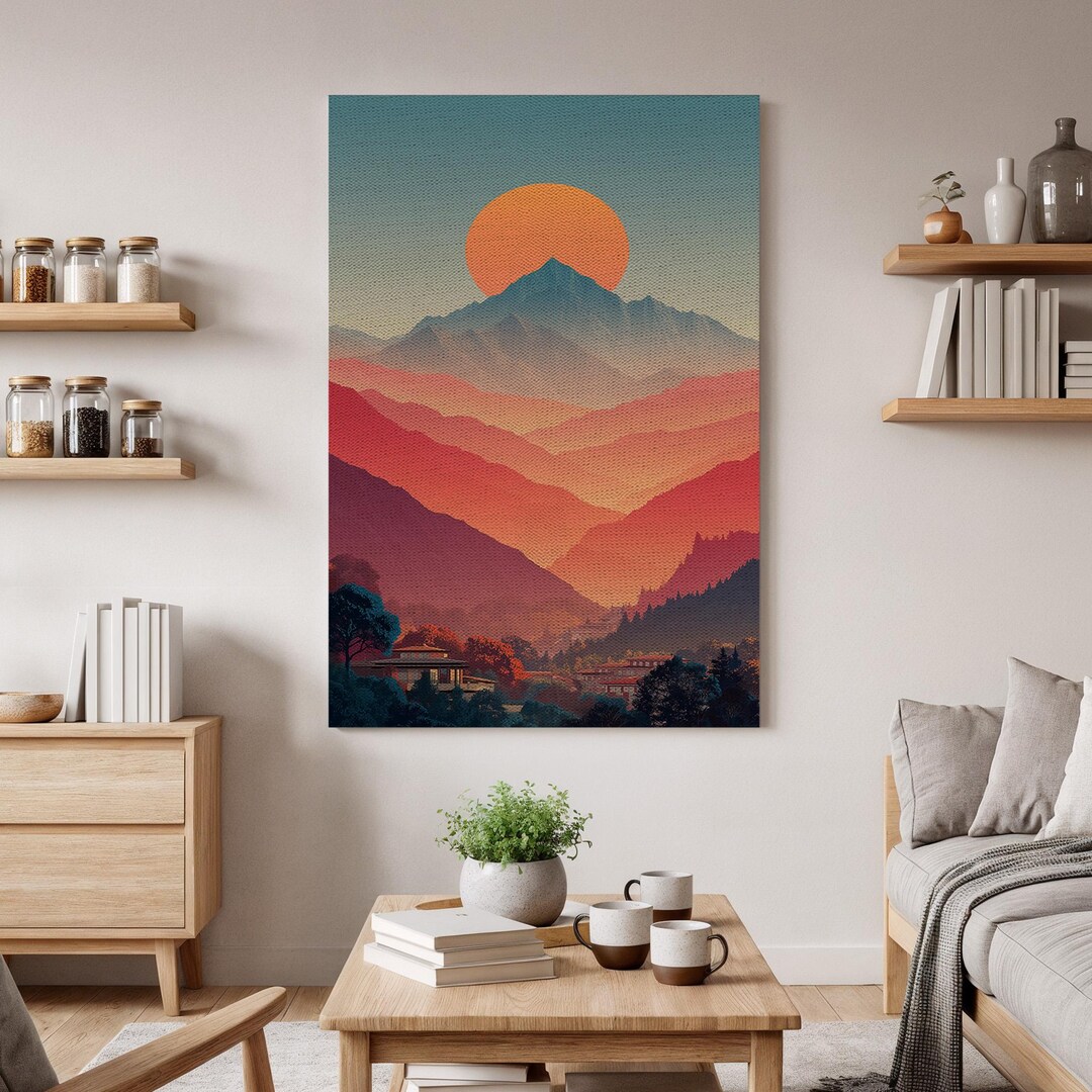 Sunset Mountain Canvas Wall Art, Vibrant Landscape Print, Colorful ...