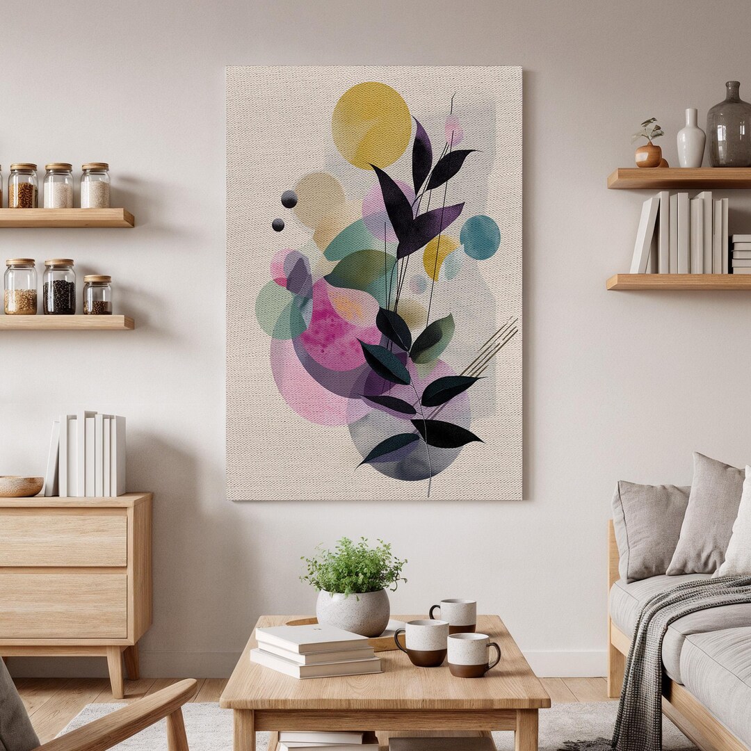 Abstract Botanical Canvas Wall Art, Modern Geometric Floral Design ...