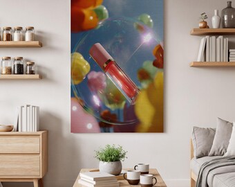 Decoración de pared con frasco de perfume, arte pop, lienzo con ilustración de fragancia moderna, obra de arte de belleza colorida, arte abstracto de perfume para el hogar.