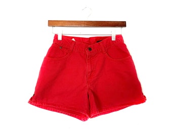 denim red shorts