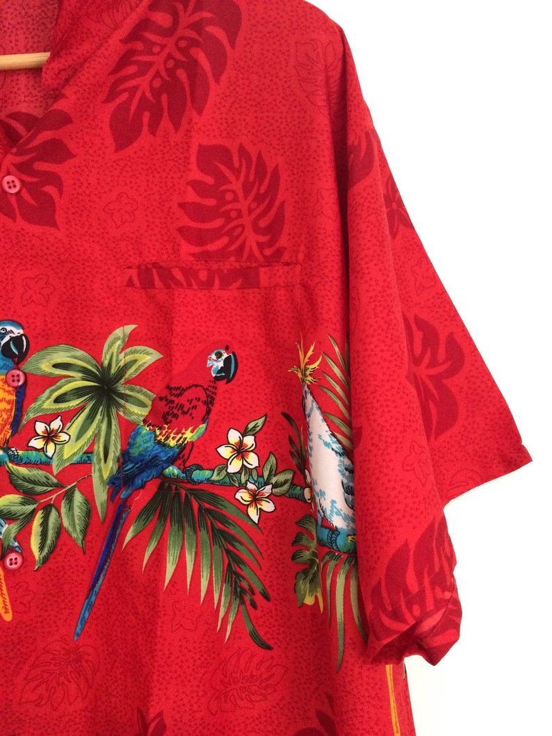 Vintage Red Hawaiian Shirt // Vintage Red Parrot Hawaiian | Etsy