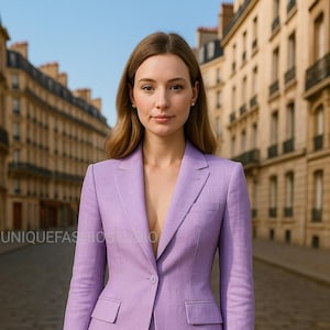 Light Purple Pure Linen Suit: Women&#39;s Slim Fit 2-Piece Wedding Handmade Outfit