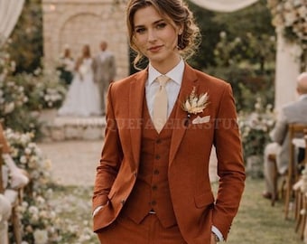 Traje de mujer color óxido: elegante traje de boda de 3 piezas hecho a mano, ideal para damas de honor.