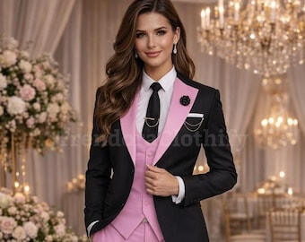 Costume élégant 3 pièces pour femme Costume slim fit Tenue de mariage Costumes chics