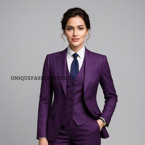 Purple Slim Fit 3-Piece Elegant Suit: Women&#39;s Handmade Wedding Party Wear Dinner Outfit