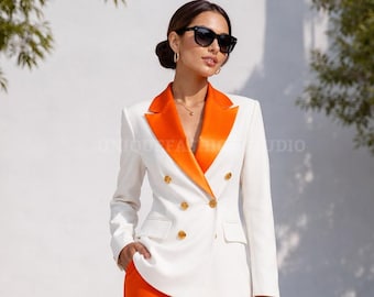 Wit 2-delig colbert met dubbele rij knopen: elegante outfit bruiloftsdiner