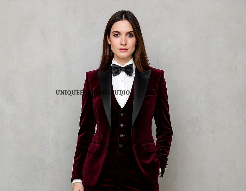 Burgundy velvet suit for women - Etsy 日本