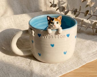 Tazze personalizzate con ritratto di animale domestico/Tazze in ceramica con scultura di animale domestico/Regalo per amanti degli animali per ogni occasione/Regali commemorativi per animali domestici/Tazze da caffè con gatto/Regalo per la perdita di un animale domestico