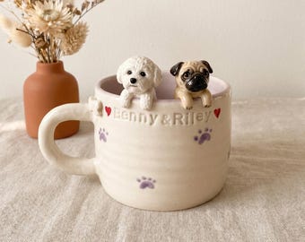 Custom Pet Portrait Mug/Custom Dog Cat Ceramic Cup with Handcrafted Pet Sculpture/Keepsake Gift For Dog Owner/Hidden animal coffee mug