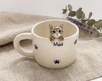 Custom Pet Mug/Personalized Dog Cat Ceramic Hidden animal Coffee Cup with Sculpted Figurine/Handmade Gift for Pet Lovers/Peekaboo Mug