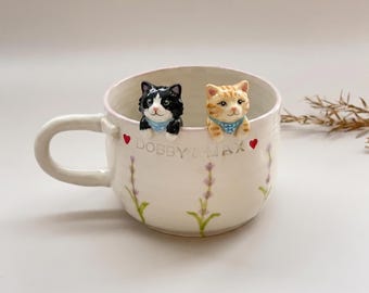 Personalized Pet Mug/Custom Dog Cat Ceramic Coffee Cup with Handmade Pet Sculpture/Unique Present for Pet Lover/Bridesmaid Gift For Her
