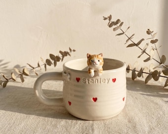 Custom Pet Cup Personalized Dog Cat Mug with Sculpted Animal/Hand Painted Ceramic Art/Cherished Mother's Day and Birthday Gift for Pet Lover